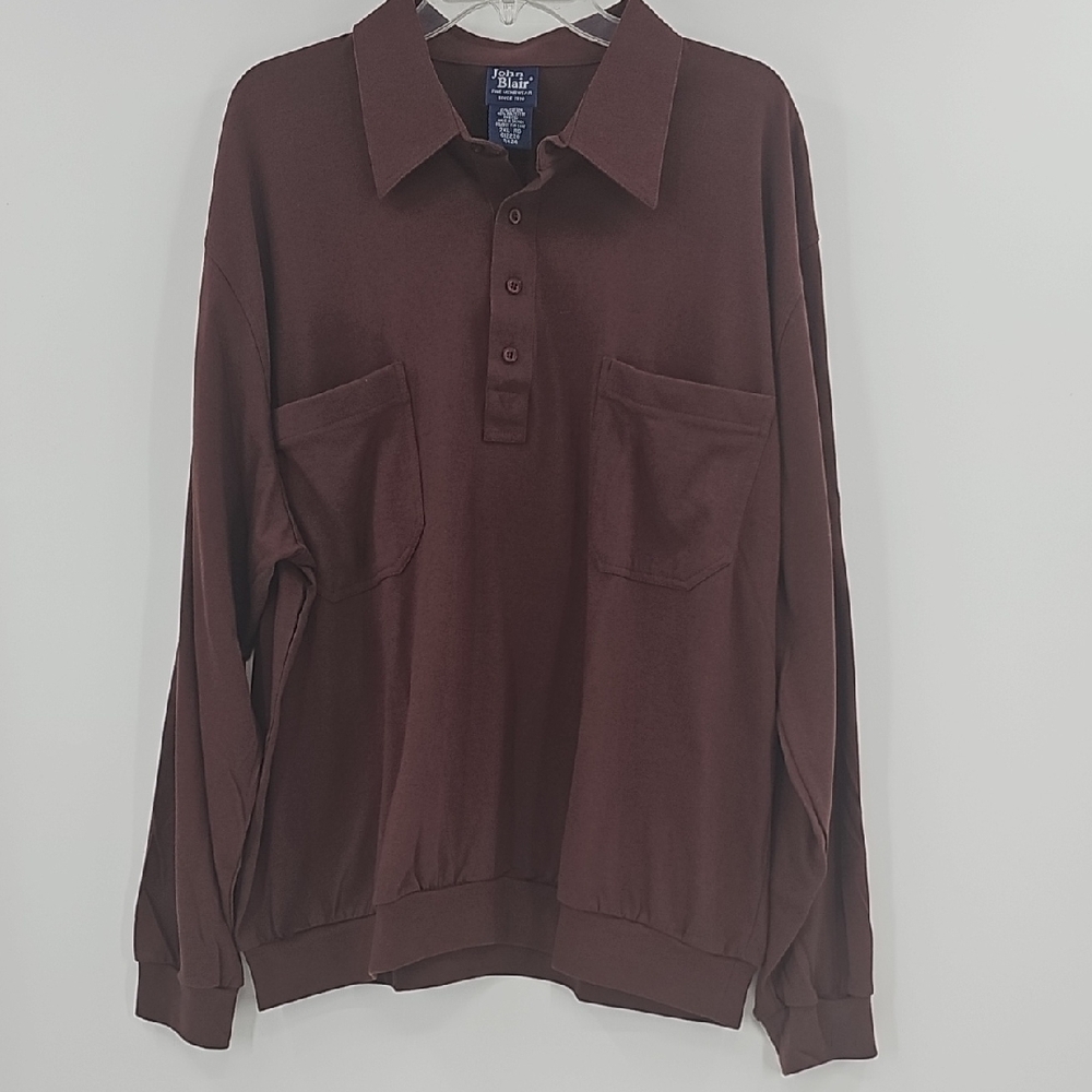 Vintage John Blair Brown Men's Long Sleeve Collared Pullover Size 2XL